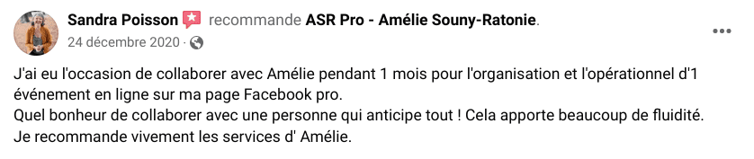 ASR-Pro_Amelie-SOUNY-RATONIE_Administratif_Formation_Optimisation_AvisFacebook Sandra Poisson